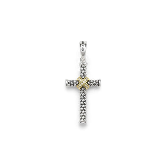 Lagos Anthem Small Two-Tone Caviar Beaded Diamond Cross Amulet