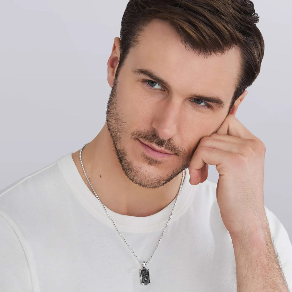 Lagos Anthem Sterling Silver Beaded Black Diamond Tag Amulet