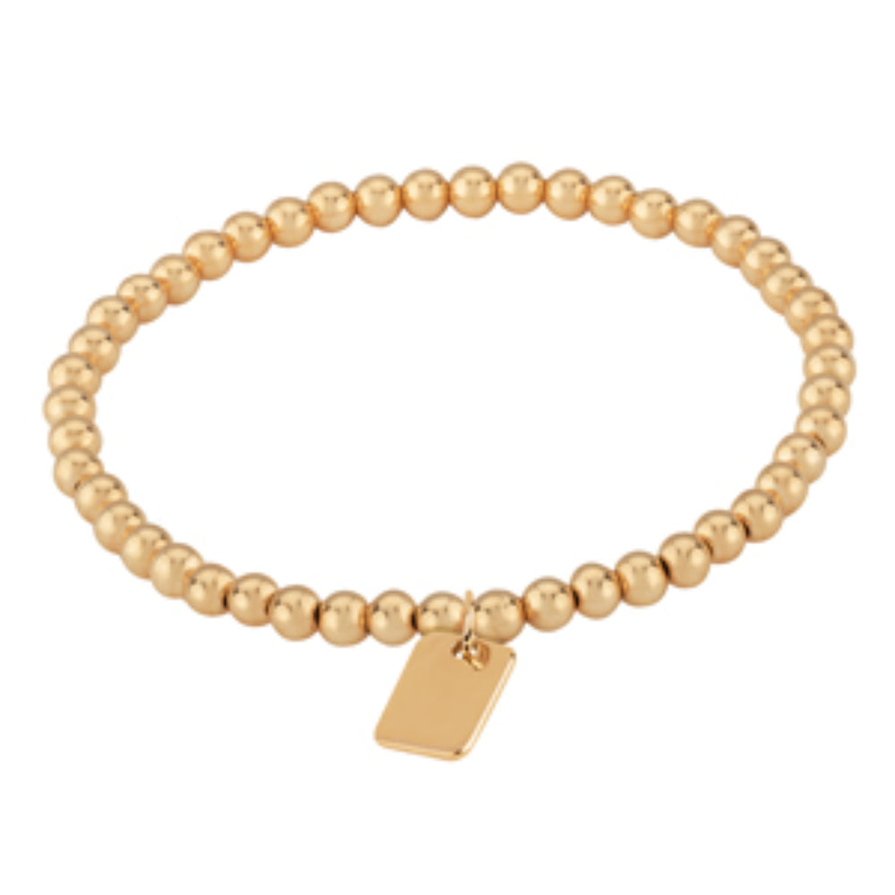 14k Gold 4mm Bead Bracelet with Mini Dog Tag