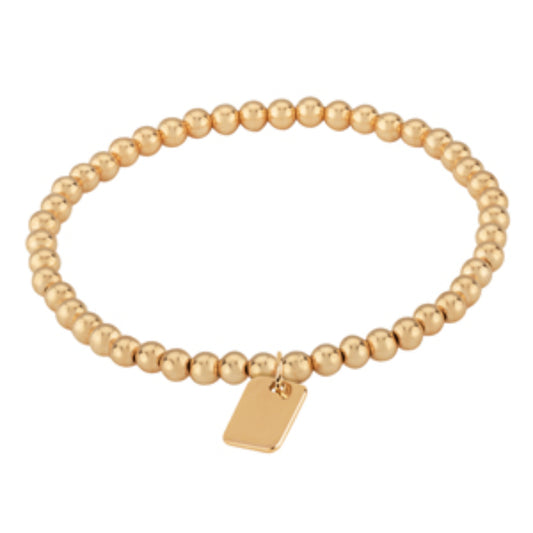14k Gold 4mm Bead Bracelet with Mini Dog Tag