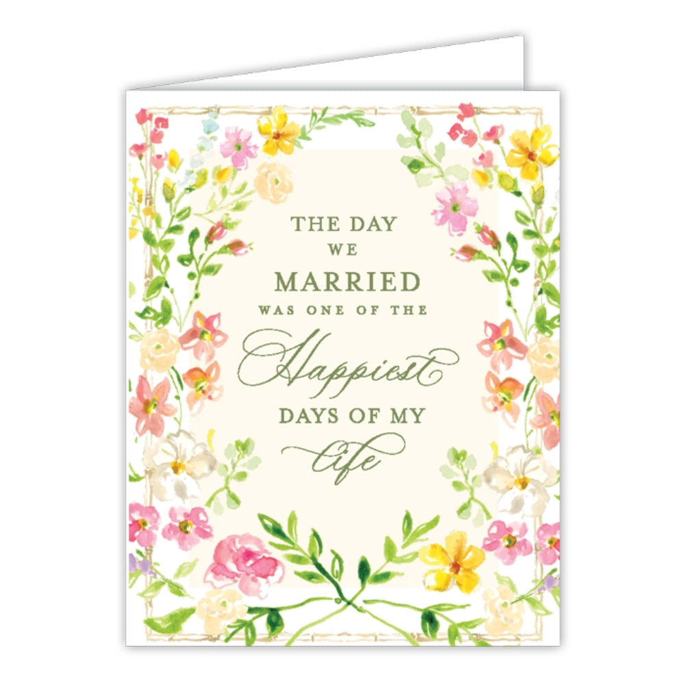 RosanneBeck Collections Hand Painted the Day We Married Floral Border Anniversary Greeting Card