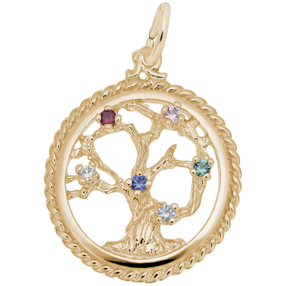 Gold Tree in a circle charm with multi-colored stones