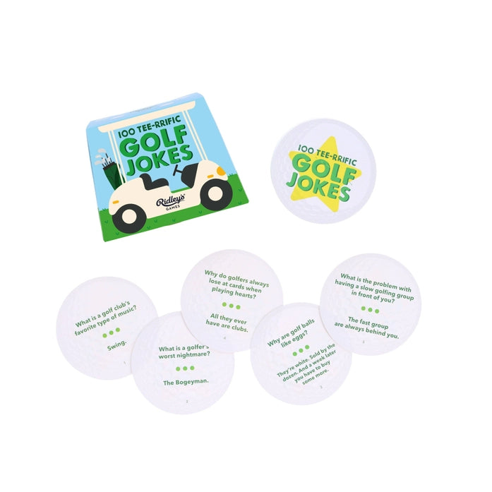 Set of golf joke cards with a golf-themed cover on a white background