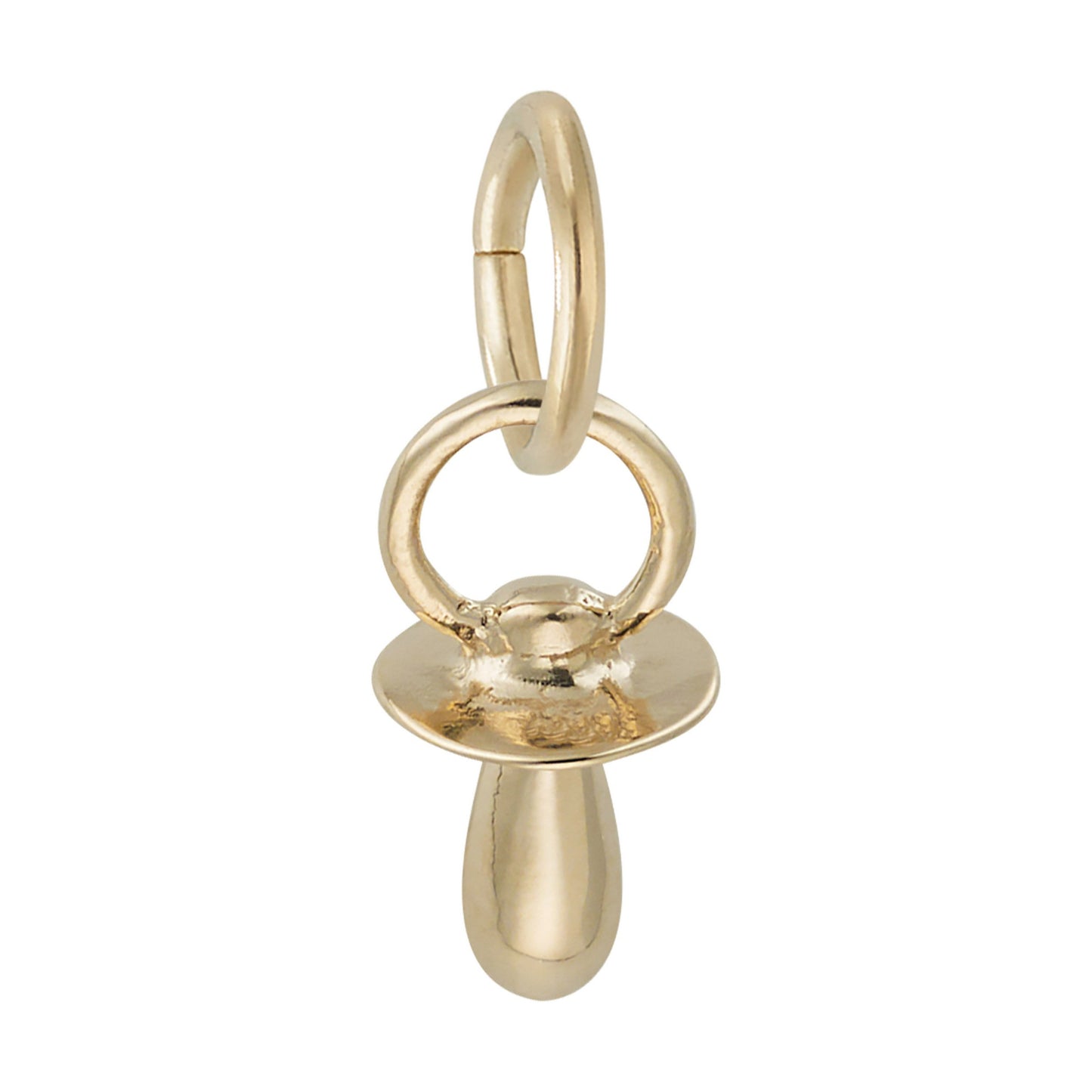 Gold pacifier charm on a white background