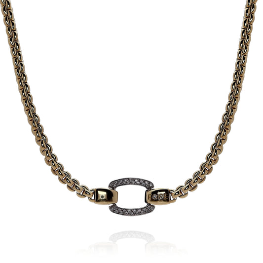Fope 18k Gold Eka Buckle Style Center Pave Diamond Necklace