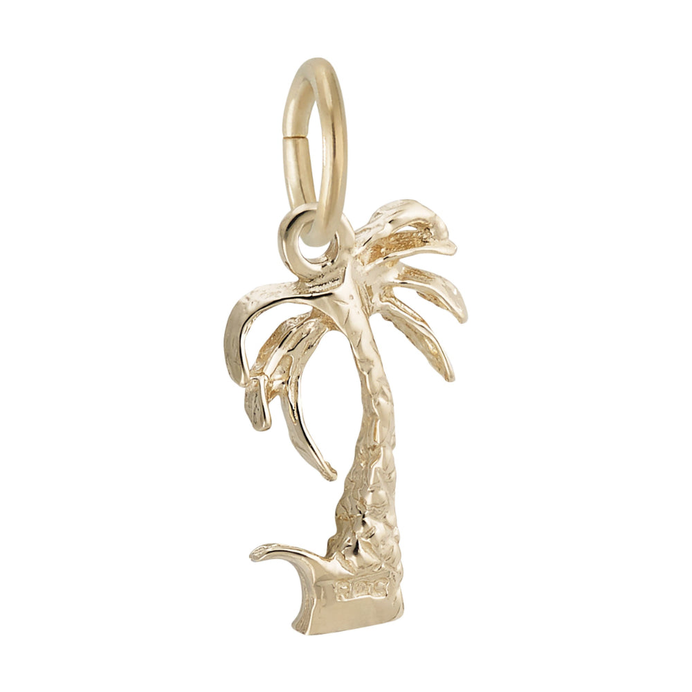 Reverse side of a Gold palm tree charm on a white background