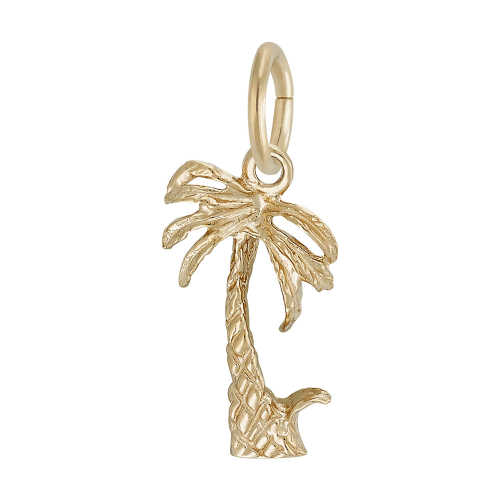 Gold palm tree charm on a white background