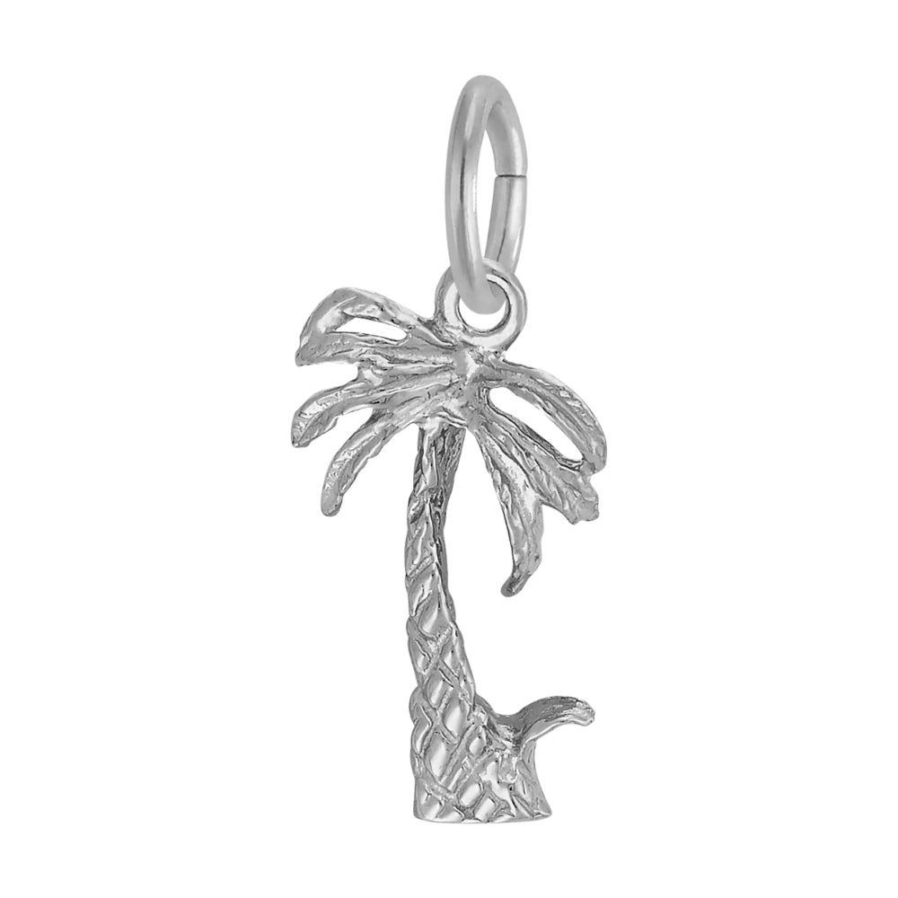 Silver palm tree charm on a white background