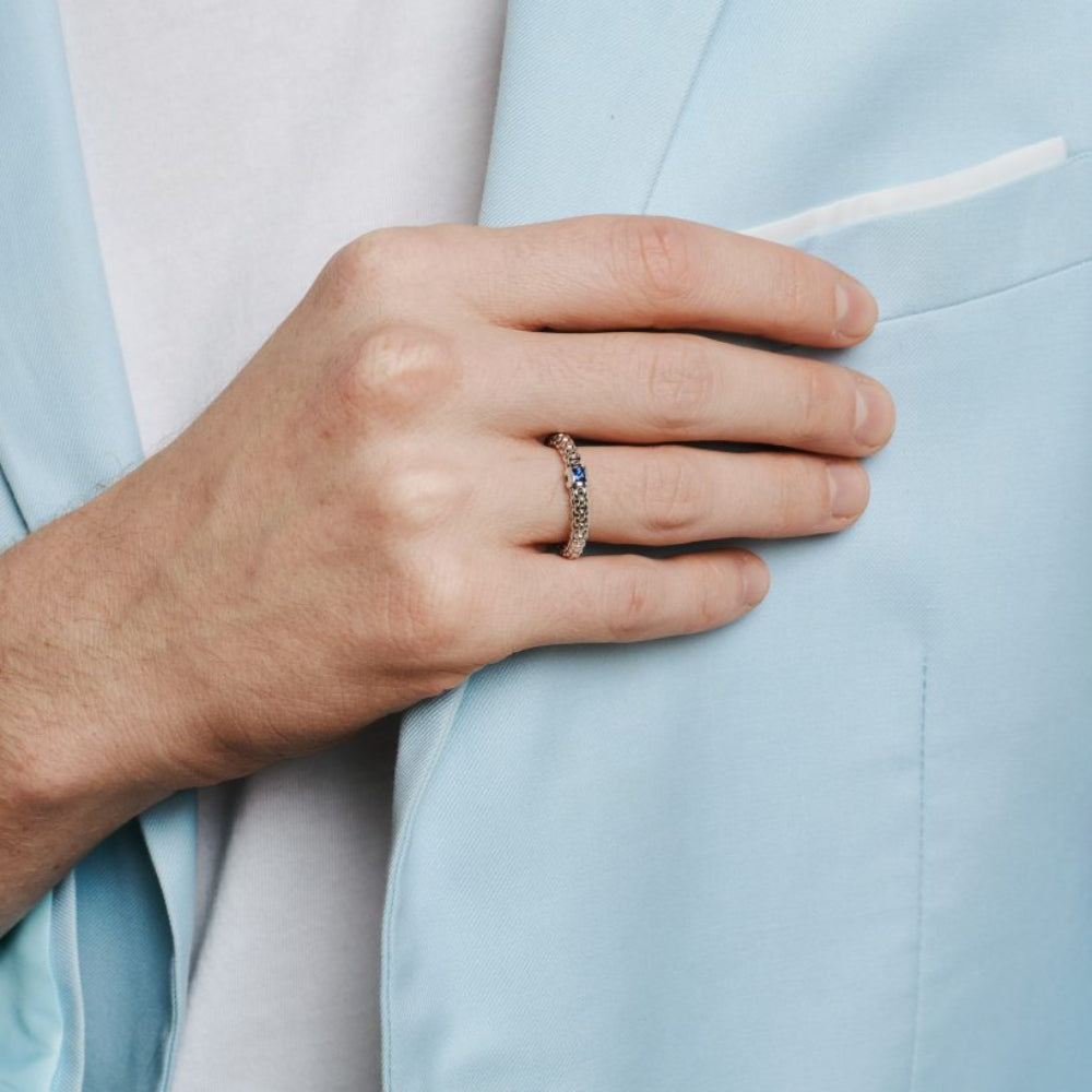 Fope 18k Souls Flex'it Ring with Bezel Set Blue Sapphire - Medium