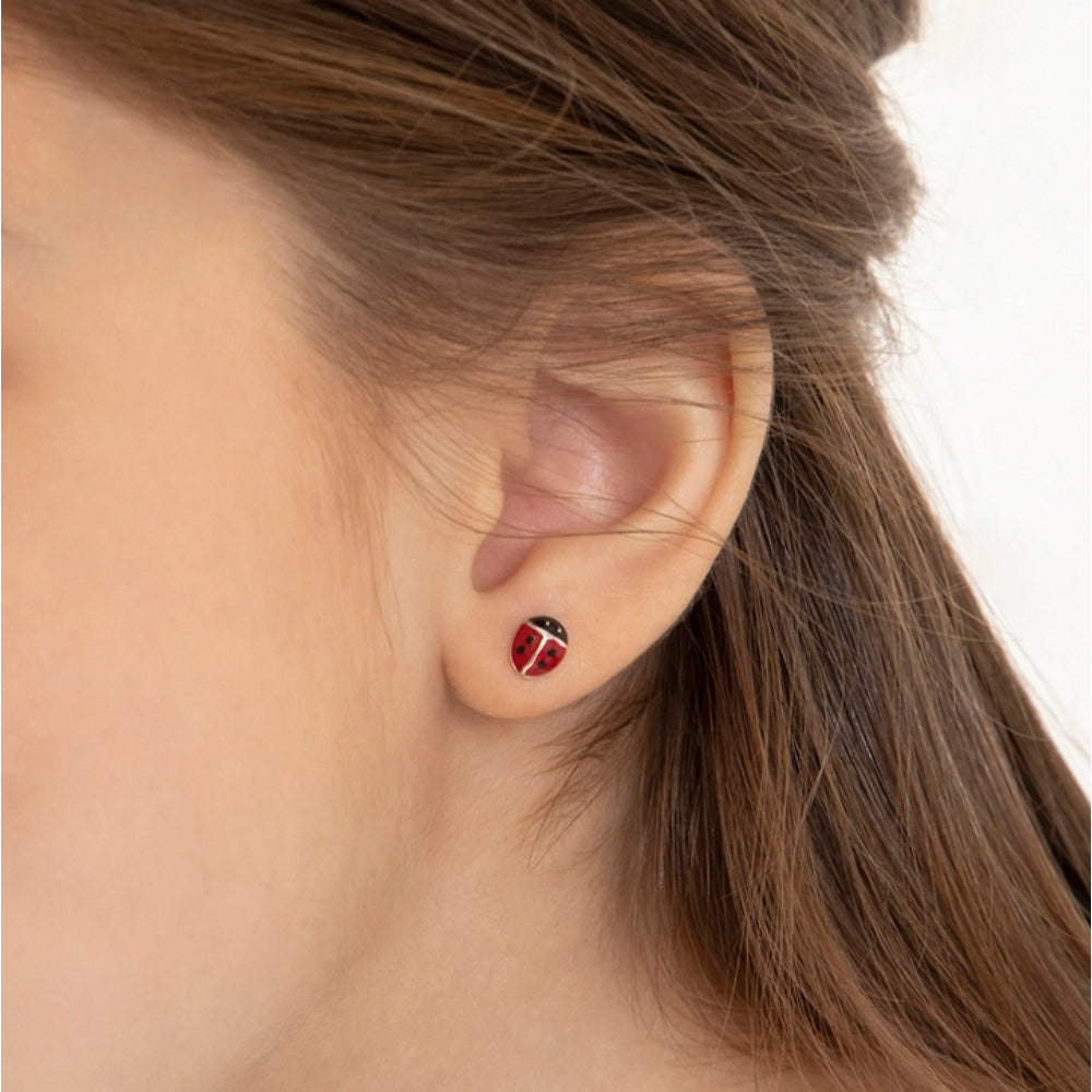 Children's Sterling Silver & Enamel Ladybug Earrings