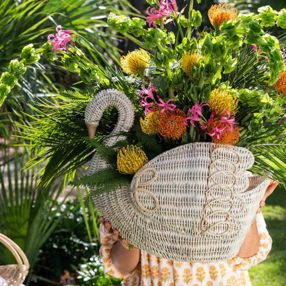 Juliska Provence Rattan Swan Whitewash Basket