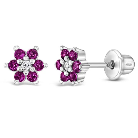 Children's Sterling Silver CZ Cluster Flower Earrings