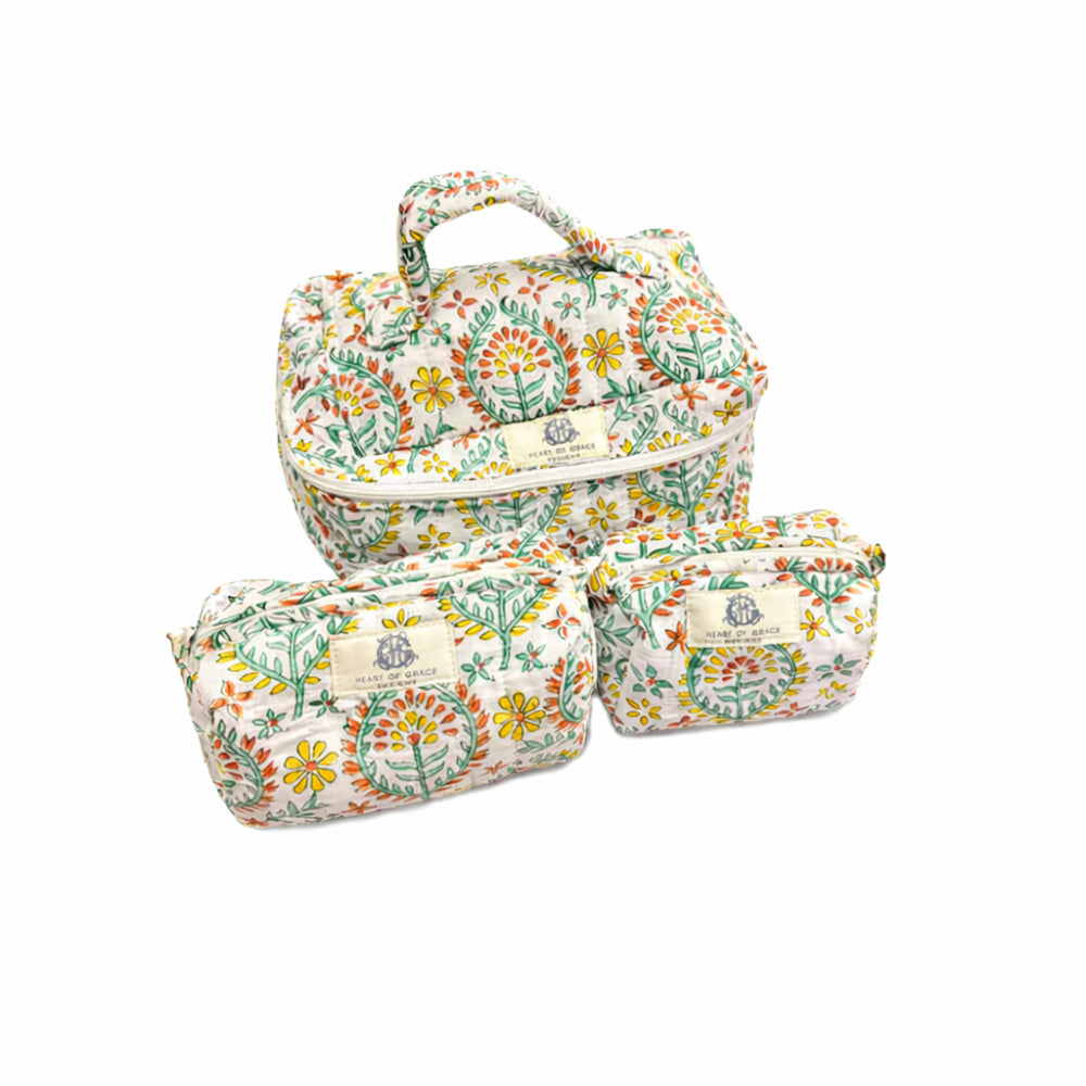 Heart of Grace Soleil Sage Quilted Cosmetic Bags - Set of 3