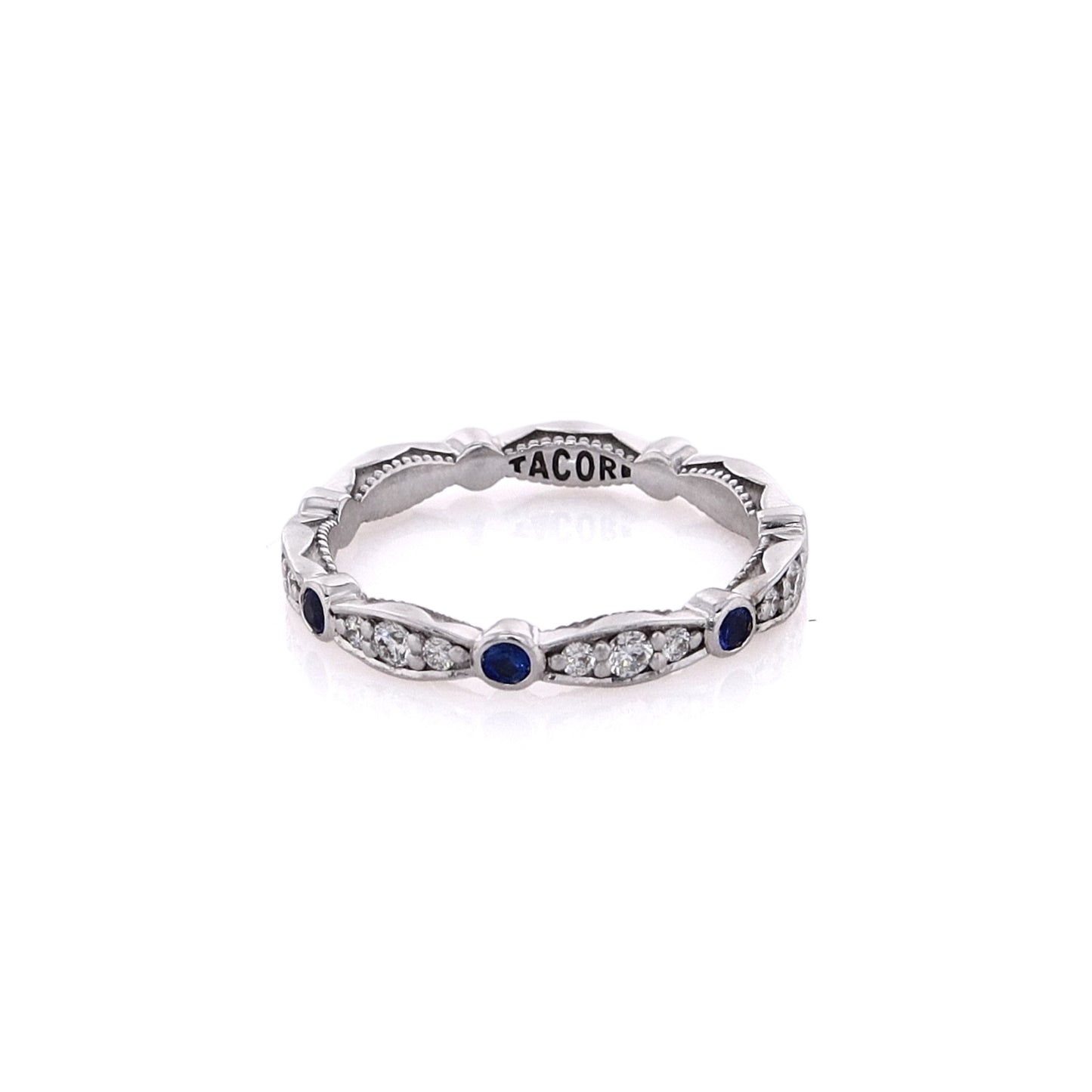 Estate Tacori 18 Karat White Gold Alternating Diamond and Sapphire Eternity Wedding Band