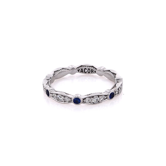 Estate Tacori 18 Karat White Gold Alternating Diamond and Sapphire Eternity Wedding Band