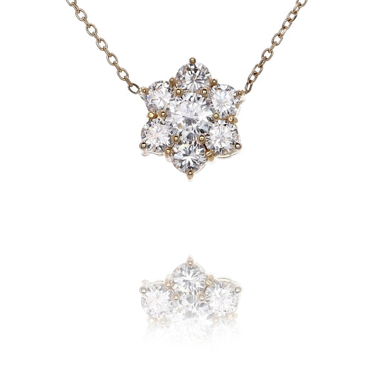 Estate 18 Karat Yellow Gold Cluster Diamond Pendant Cluster Necklace