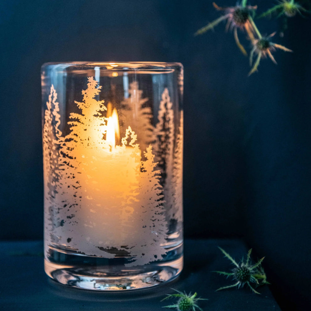 Simon Pearce Engraved Evergreen Hurricane - Medium