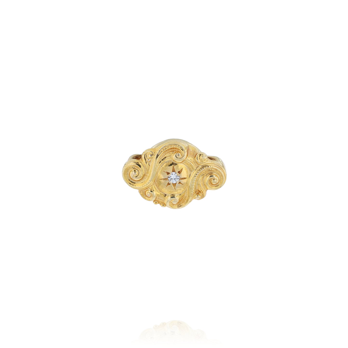 Yellow gold diamond Victorian slide pendant with a swirl design on a white background