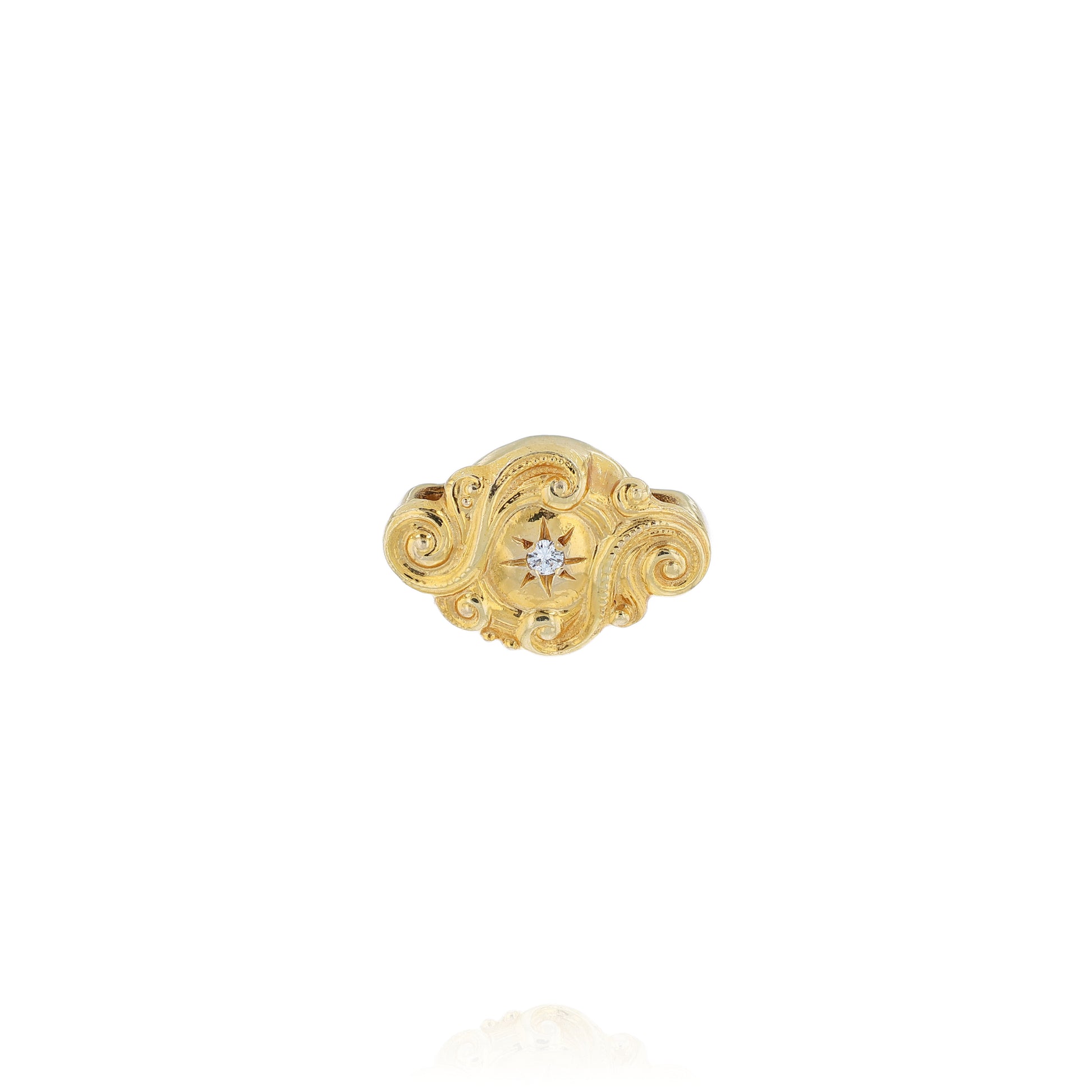 Yellow gold diamond Victorian slide pendant with a swirl design on a white background