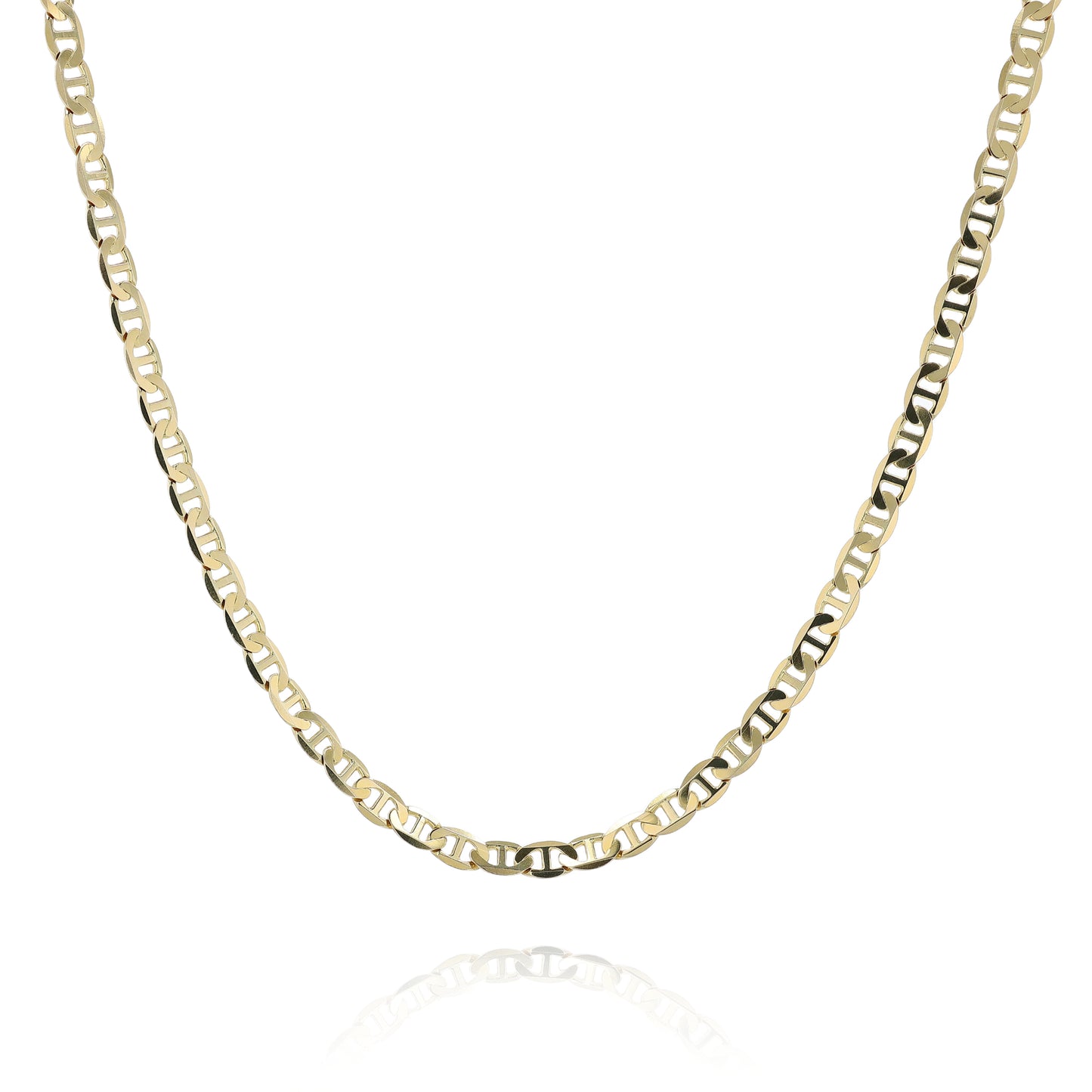 Yellow gold anchor link chain necklace on a white background