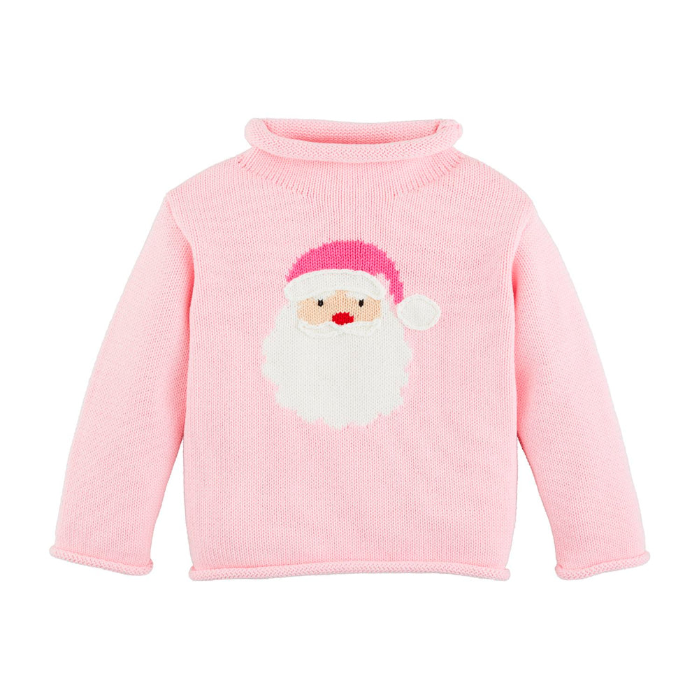Pink sweater with Santa Claus design on a white background.
