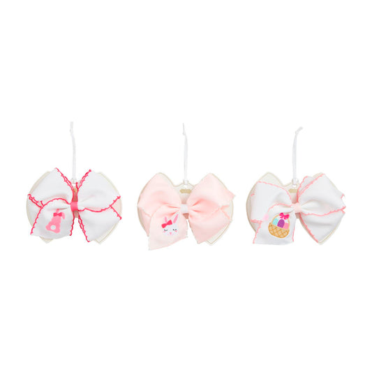 Mud Pie Pink Easter Embroidered Bows