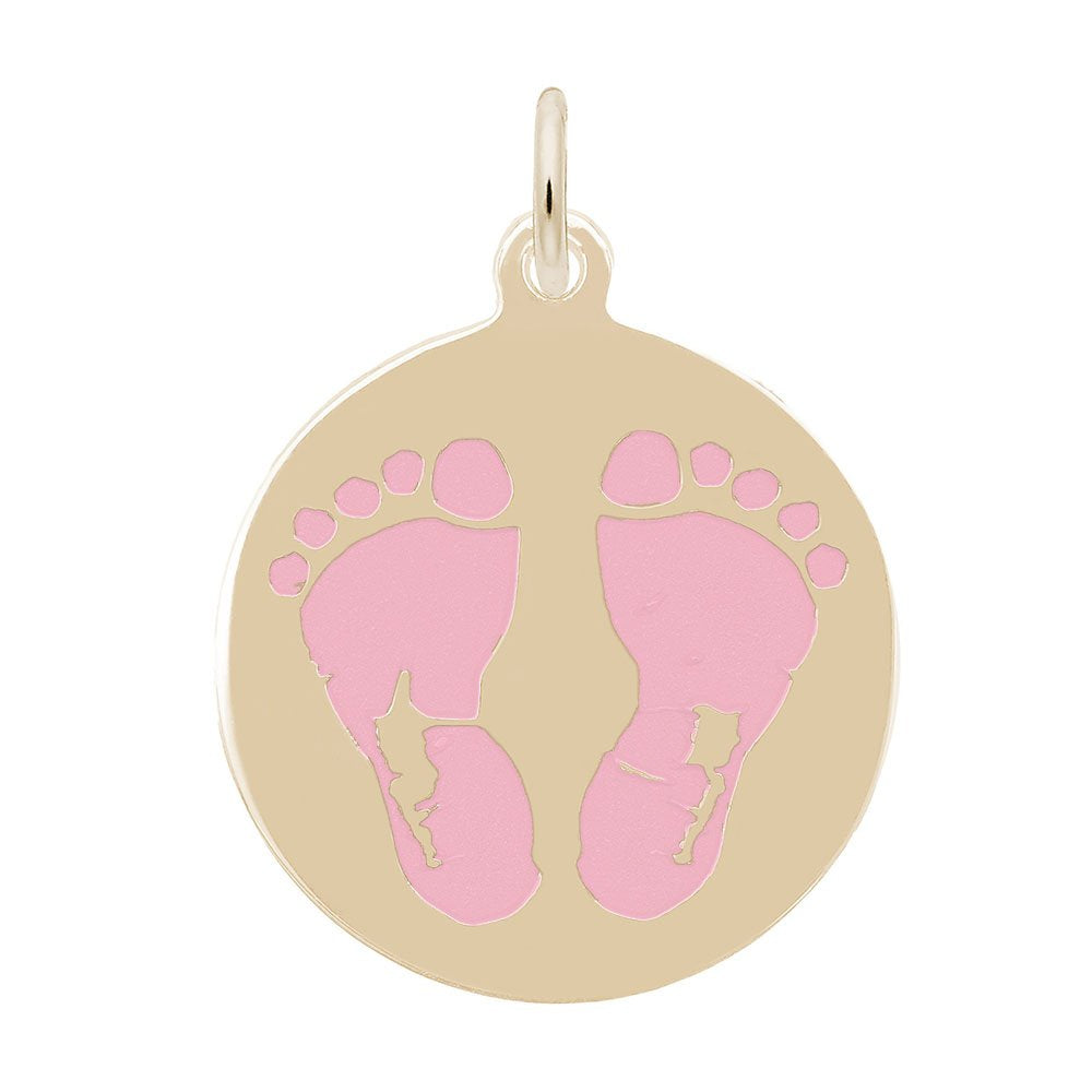 Gold Pendant with Pink Foot Prints