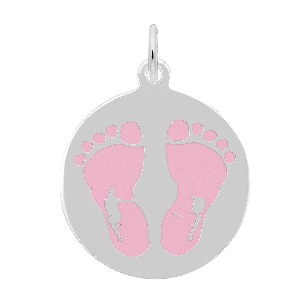 Silver Pendant with Pink Foot Prints