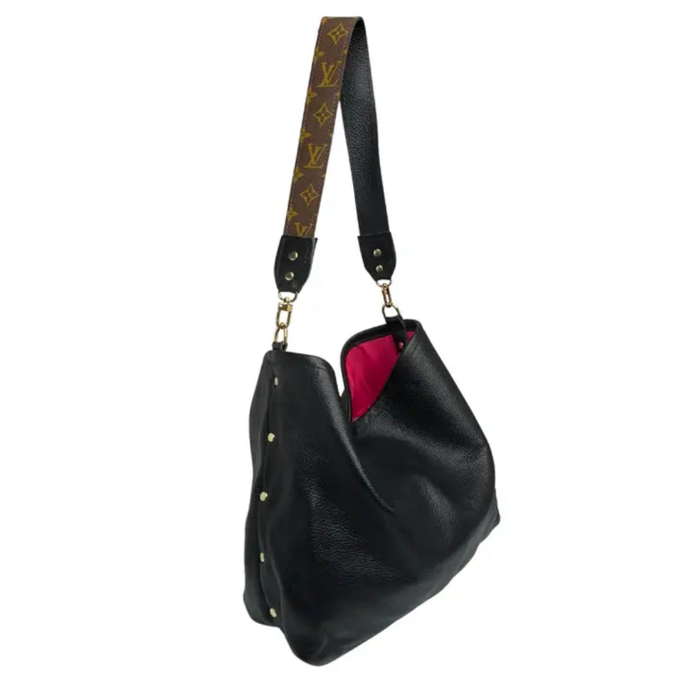 Beaudin Designs Sheila Shoulder Bag in Black Leather Upcycled LV