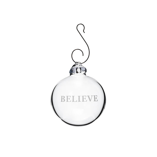 Simon Pearce Engraved "Believe" Round Ornament in Gift Box