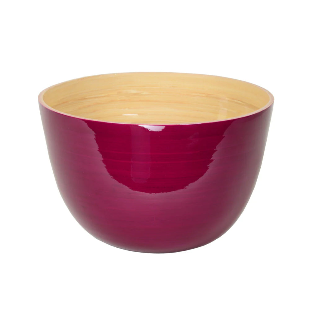 Bowl with red exterior and wooden interior on a white background