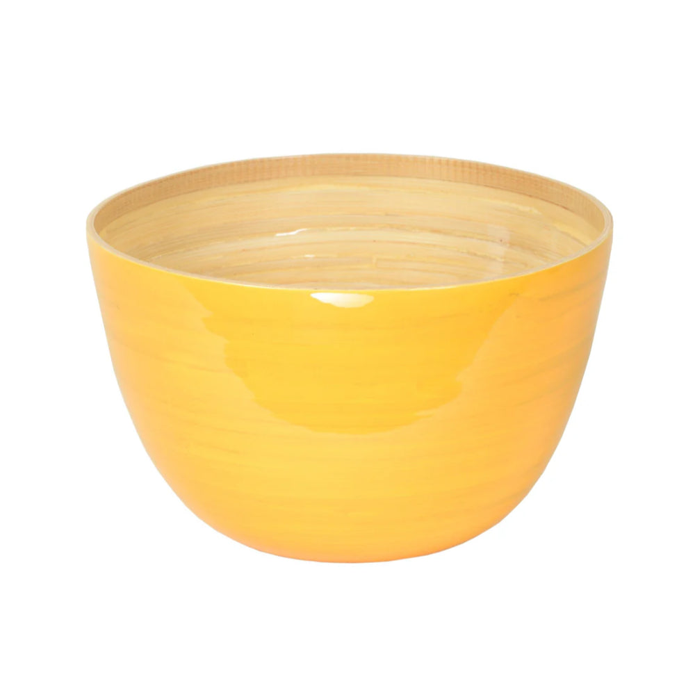 Yellow bamboo bowl on a white background