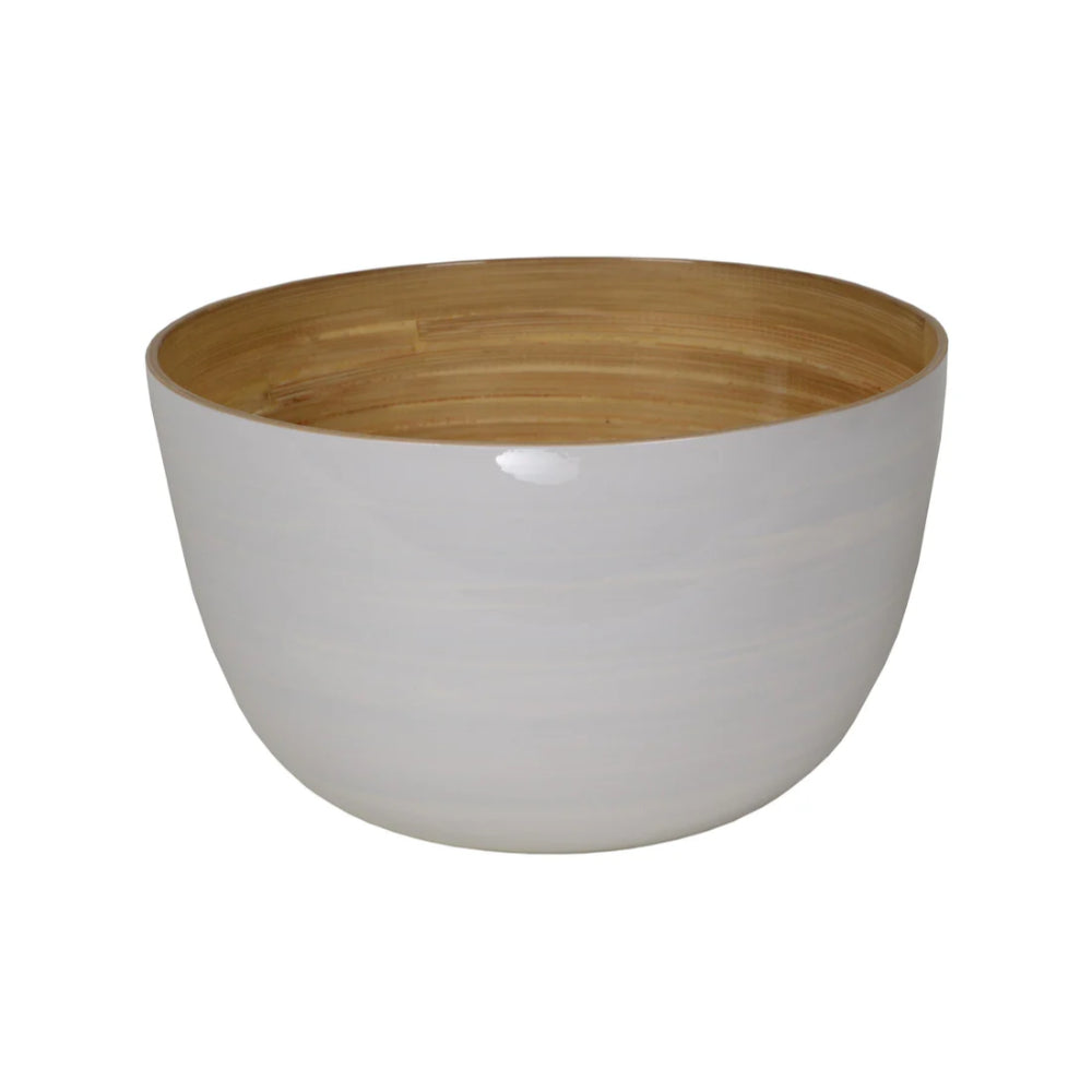 Grey Bowl with wooden interior on a white background