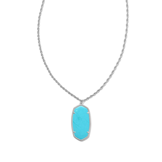 Kendra Scott Rae Long Pendant Necklace in Silver Turquoise Magnesite