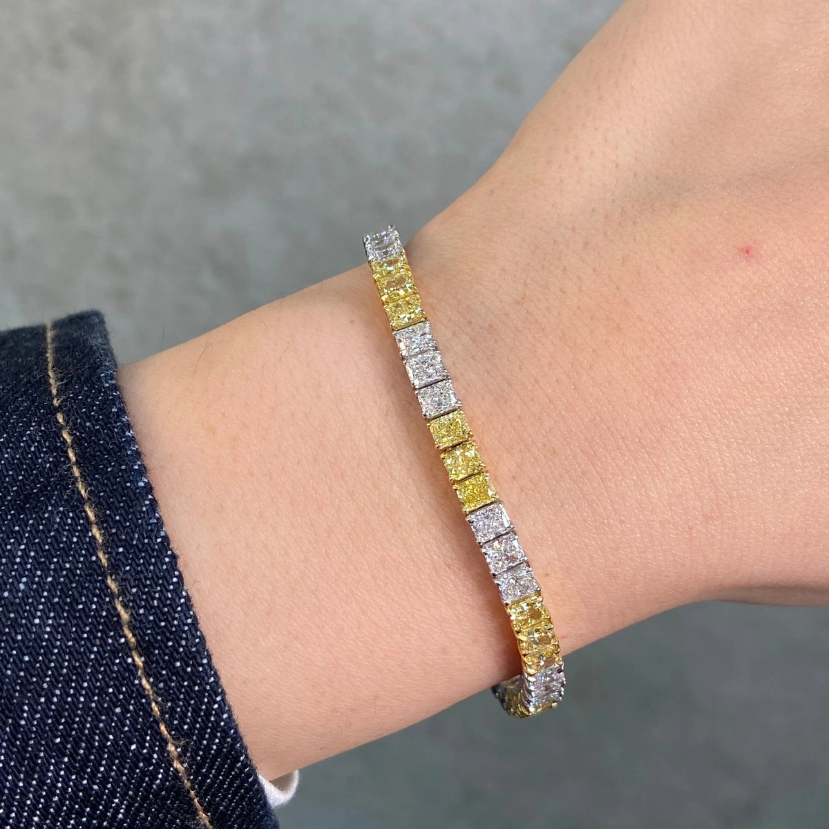 Namdar 18k Two-Tone Alternating Yellow and White Radiant Diamond Tennis Bracelet