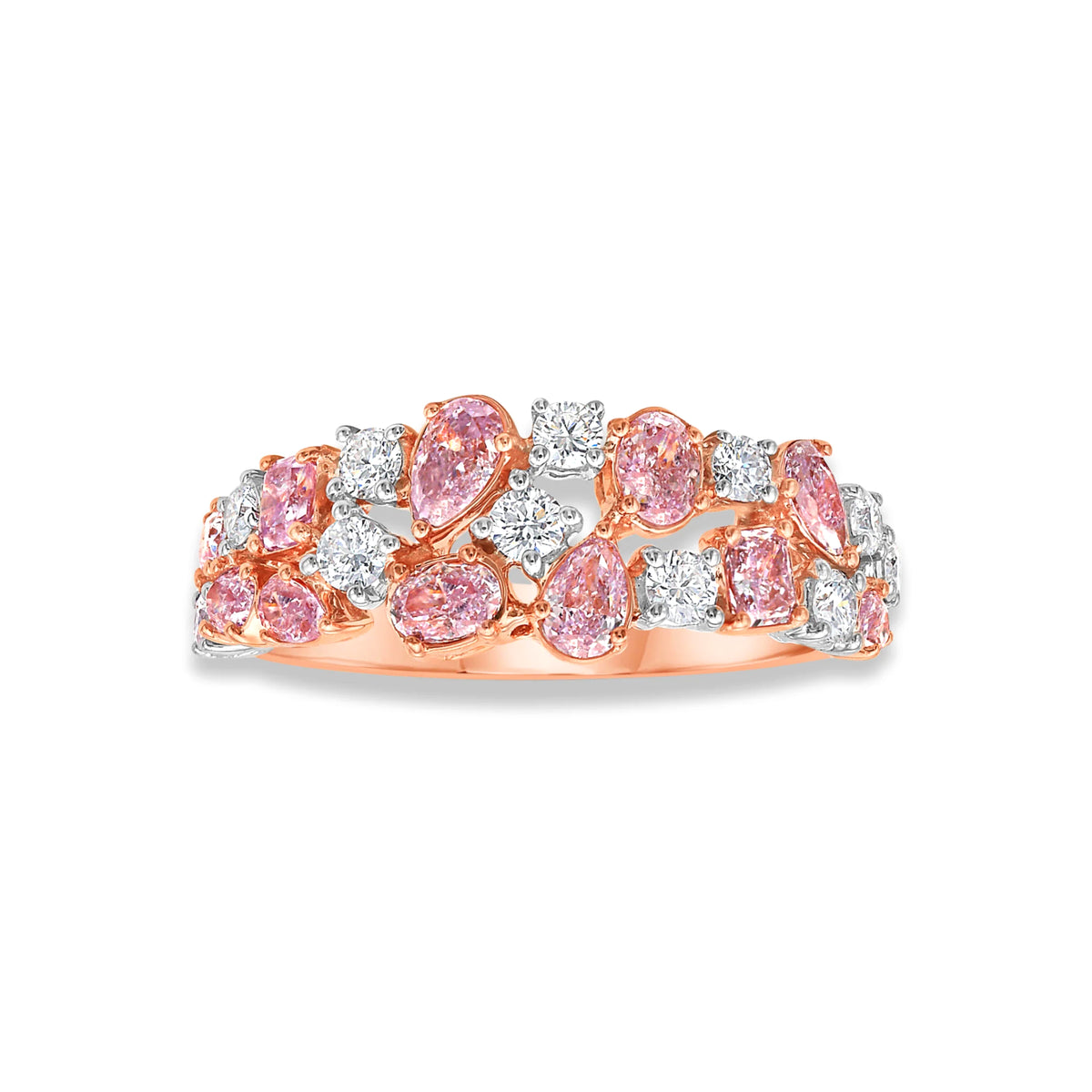 Namdar 18k Rose Gold Wide Multi Shape Pink and White Diamond Band