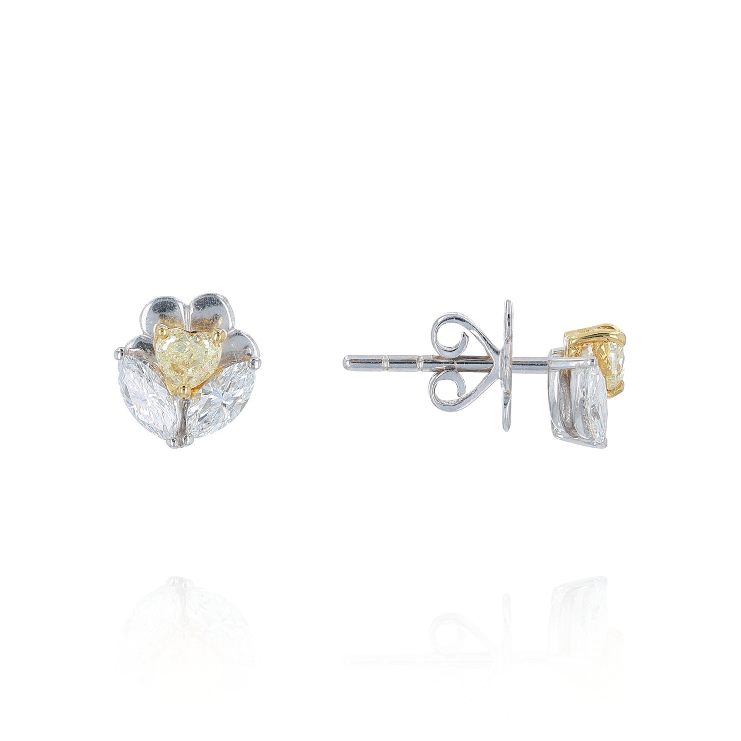 Namdar 18k White Gold Heart Shape Fancy Yellow Diamond Stud Earrings