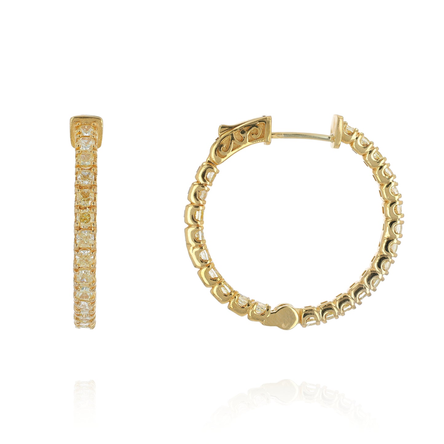 Namdar 18k Yellow Gold Fancy Yellow Cushion Diamond In & Out Hoop Earrings