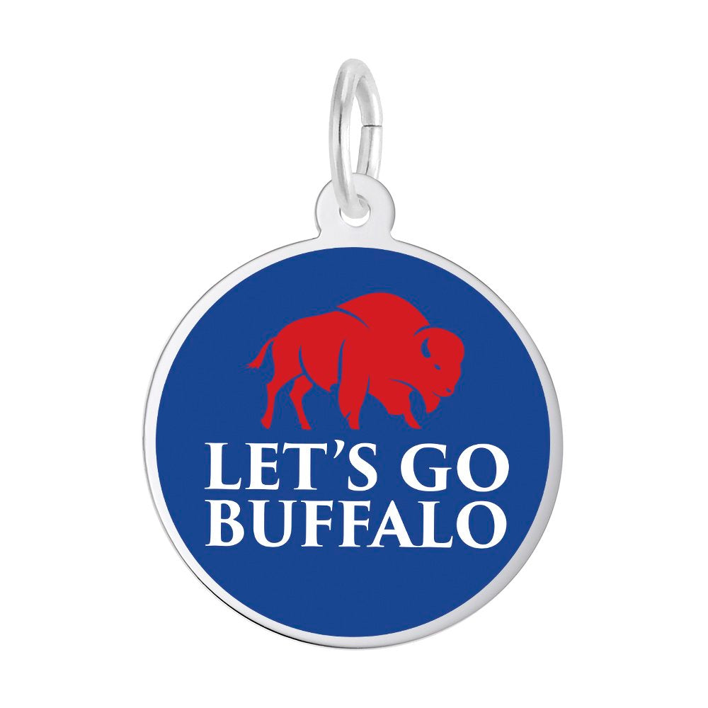 Blue Charm with silver border, red buffalo, and white 'Let's Go Buffalo' text