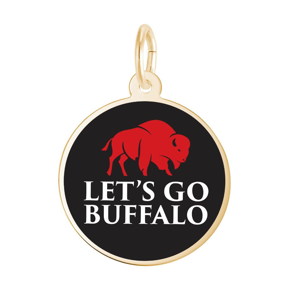 Black Charm with gold border, red buffalo, and white 'Let's Go Buffalo' text