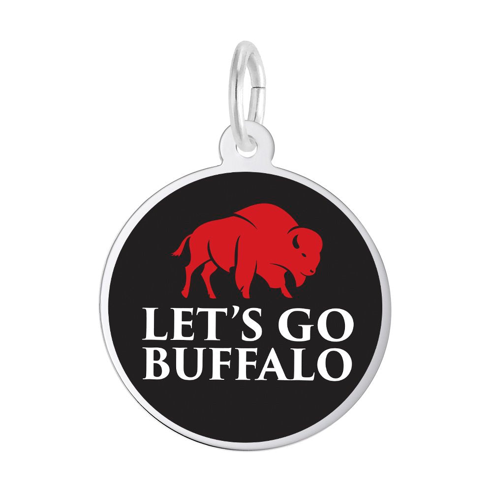 Black Charm with silver border, red buffalo, and white 'Let's Go Buffalo' text