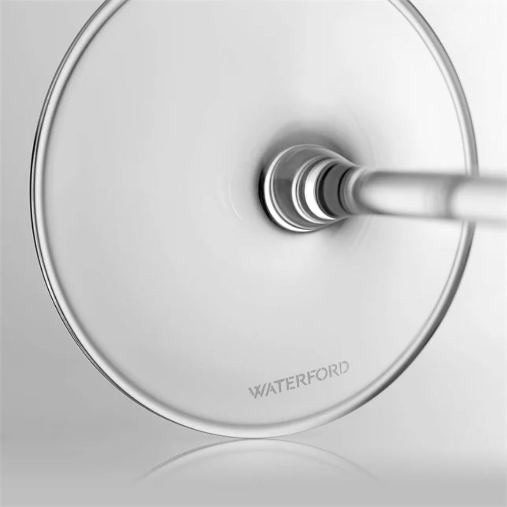 Glass bottom with metal handle and 'Waterford' branding on a light gray background