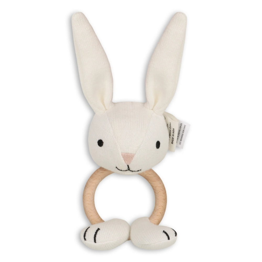 Viverano Organics Scallop Classic Knit Baby Blanket+Bunny Rattle Gift Set