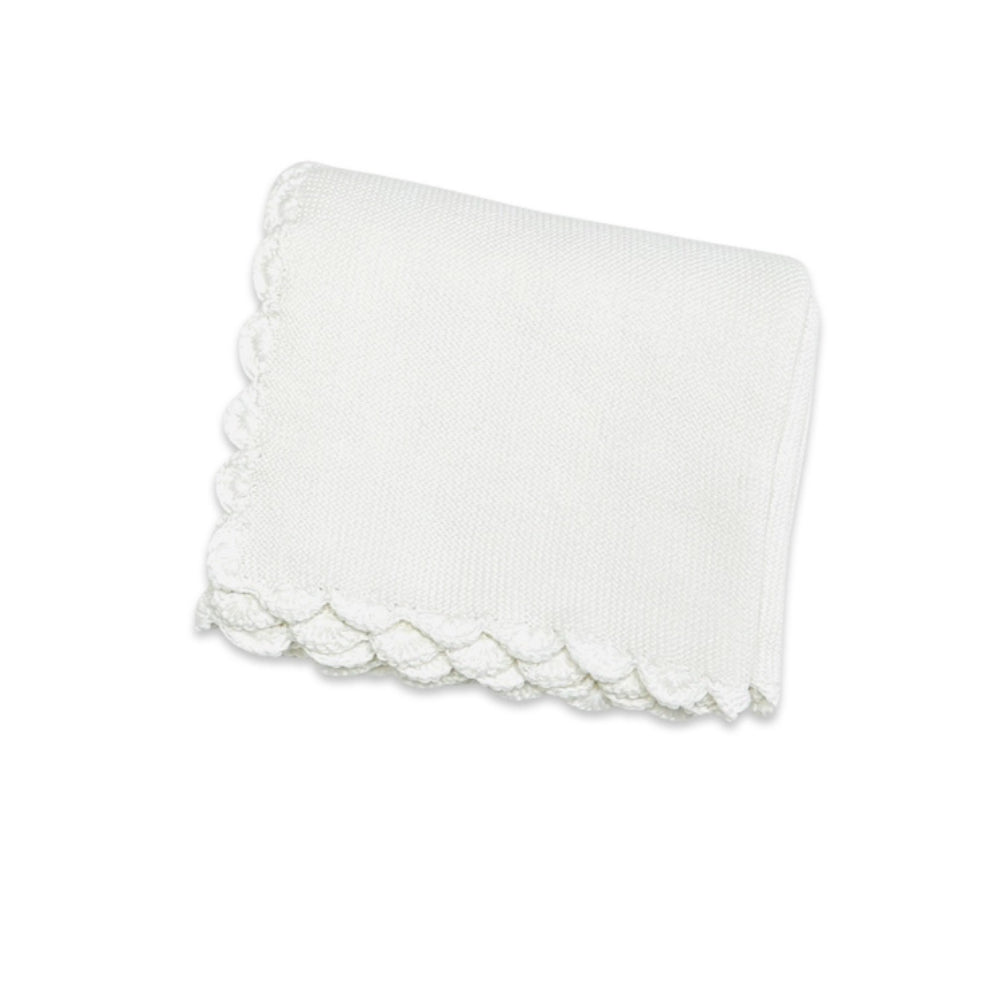 Viverano Organics Scallop Classic Knit Baby Blanket+Bunny Rattle Gift Set