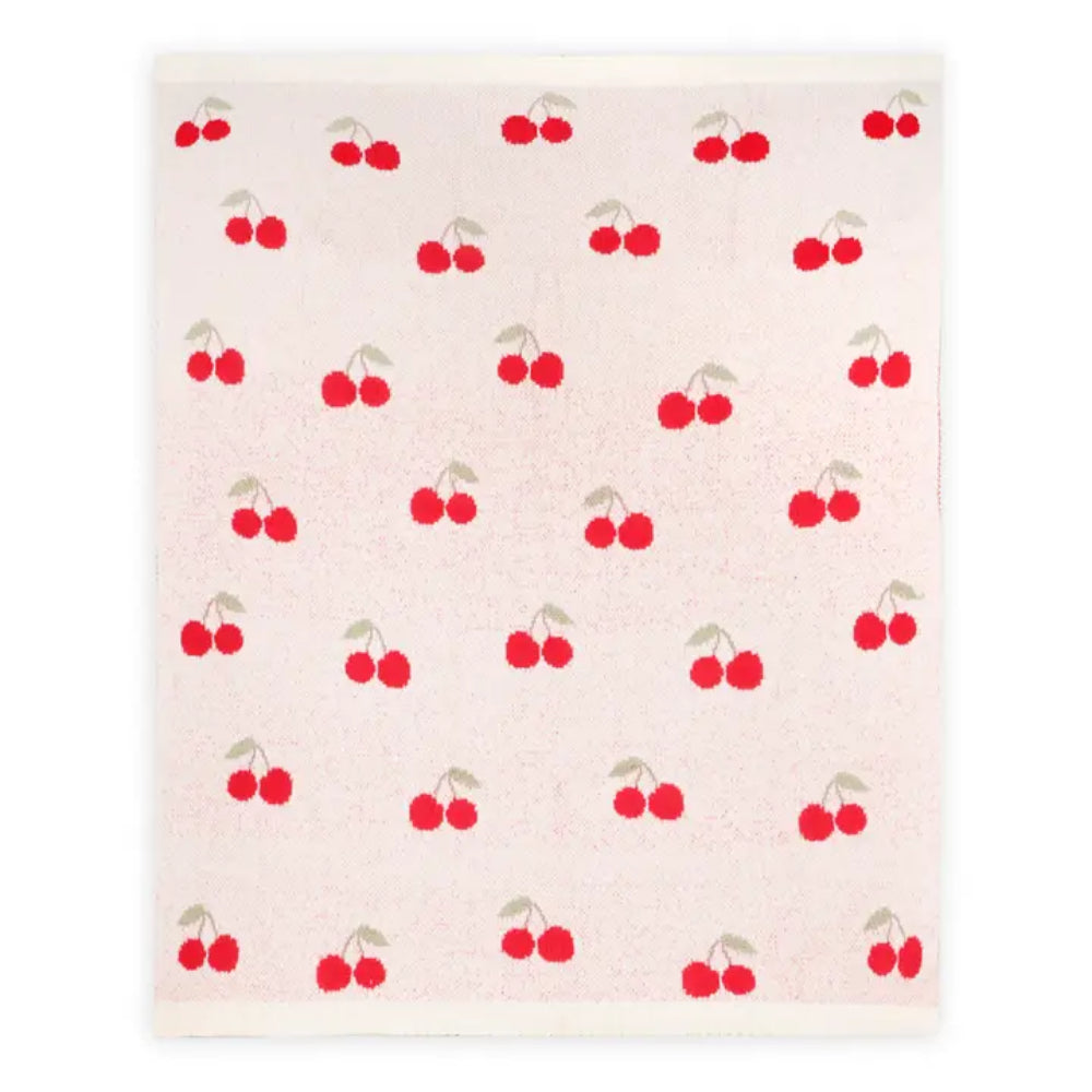 Viverano Organics Cherry Organic Baby Blanket + Ring Rattle Toy Gift Set