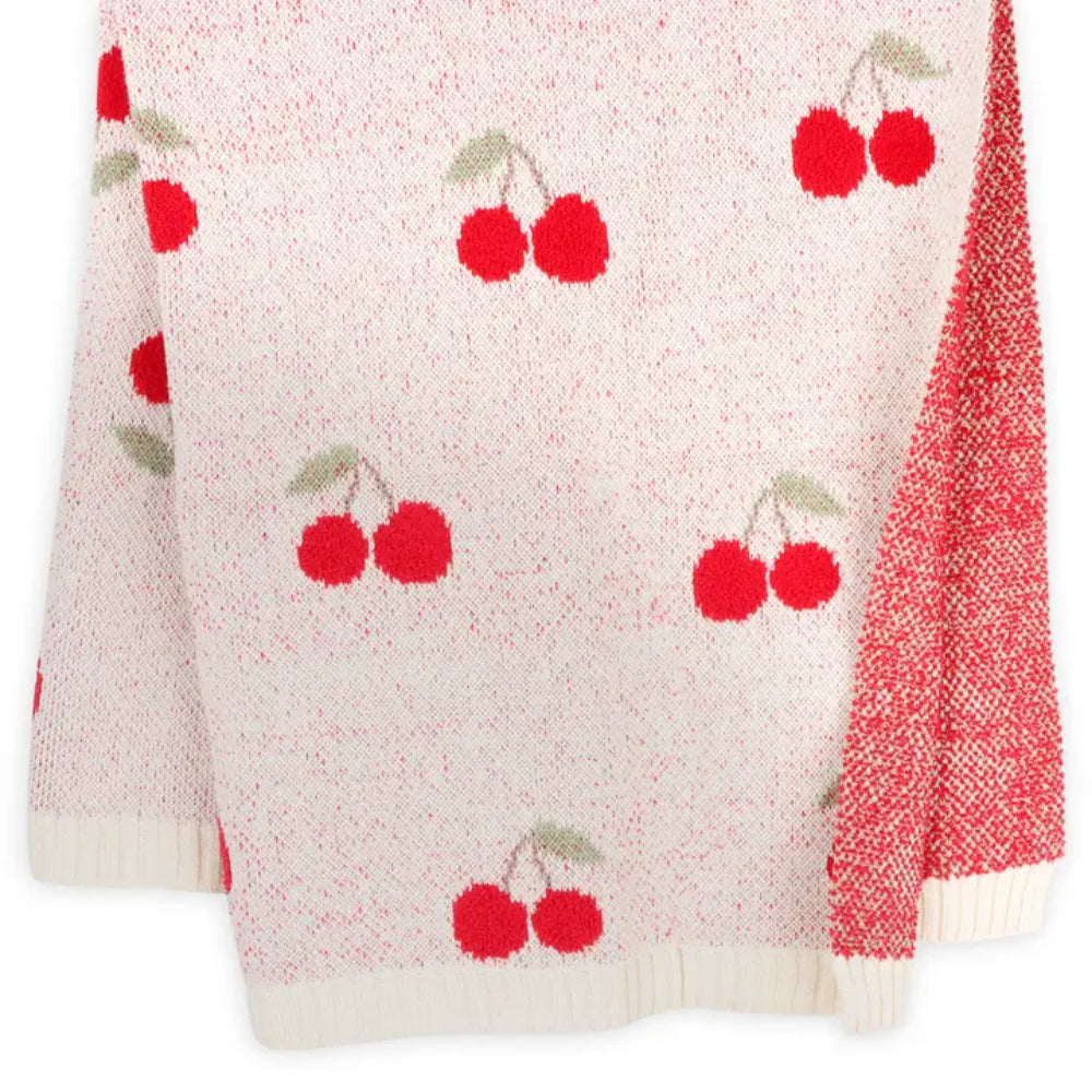 Viverano Organics Cherry Organic Baby Blanket + Ring Rattle Toy Gift Set