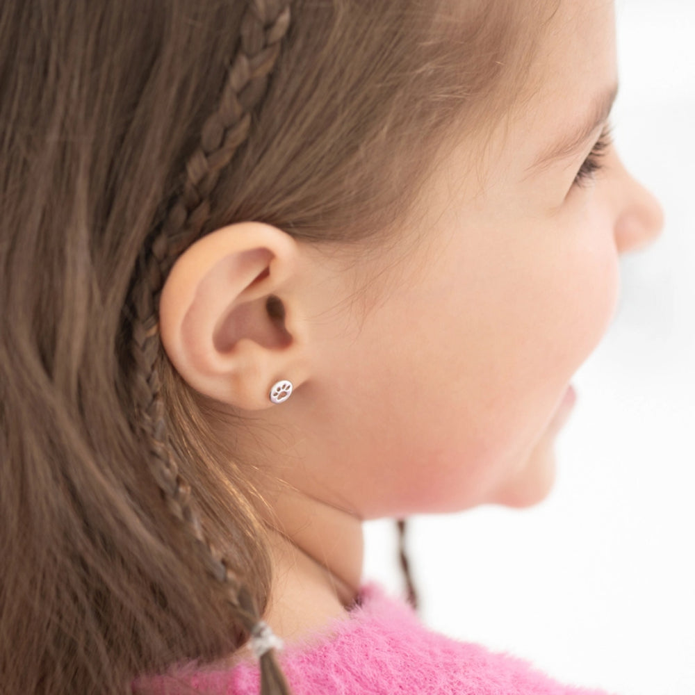 Children's Sterling Silver Dog Paw Coin Earrings