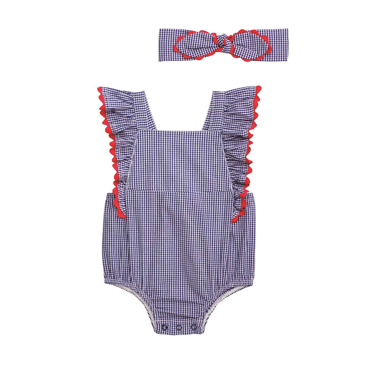 Mud Pie Gingham Ric-Rac Bubble & Headband Set