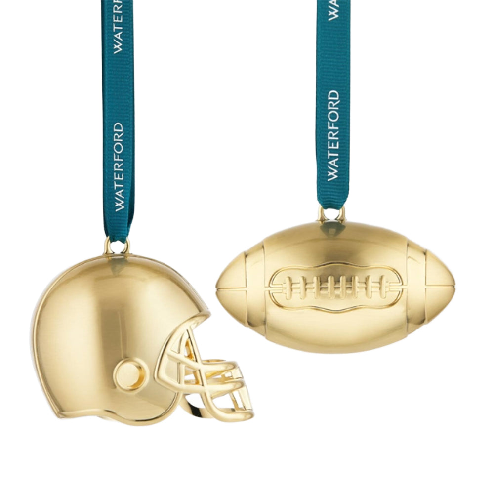 Waterford Gold Football & Football Helmet Ornaments - Set of 2