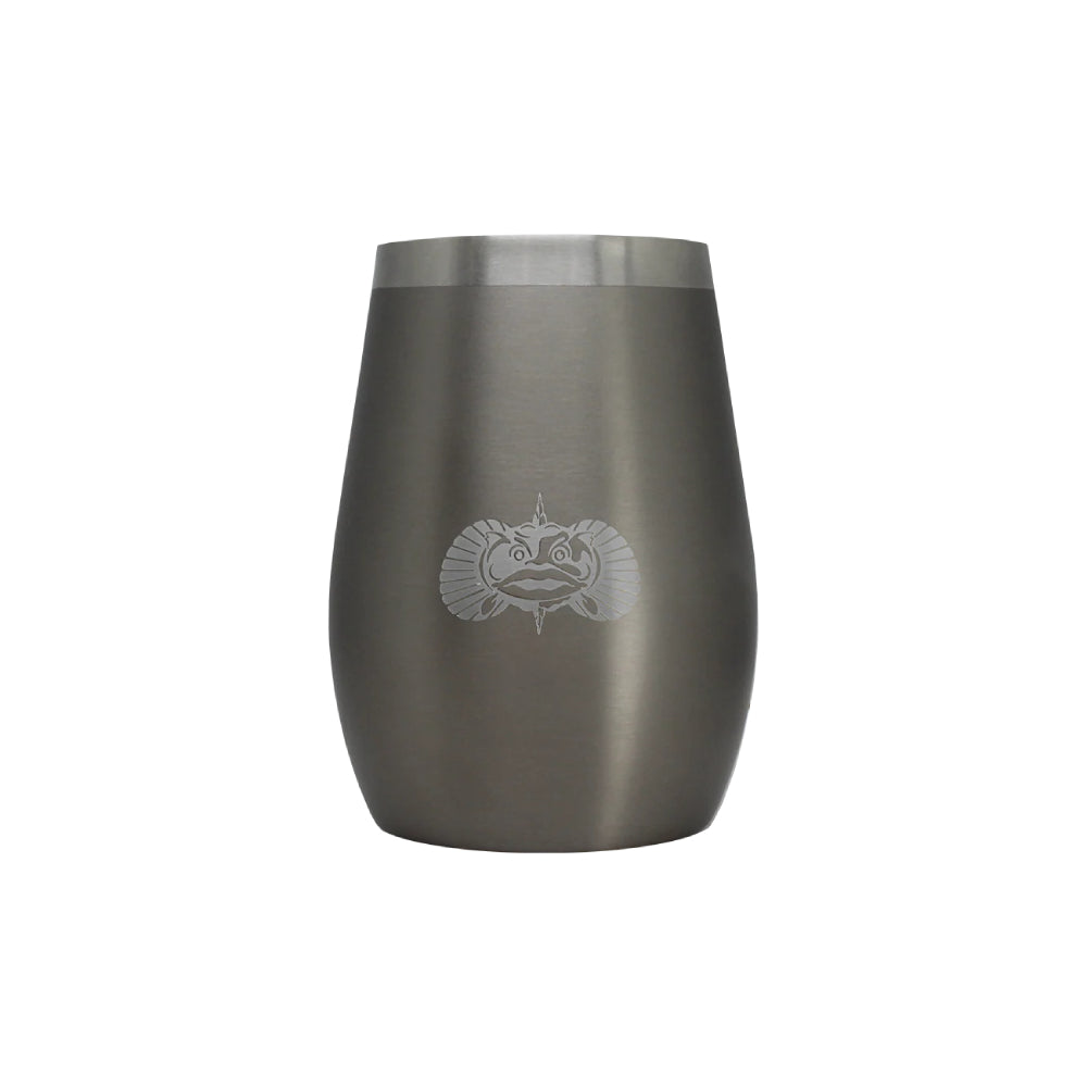 Graphite stainless steel tumbler with a  Toadfish logo on a white background.